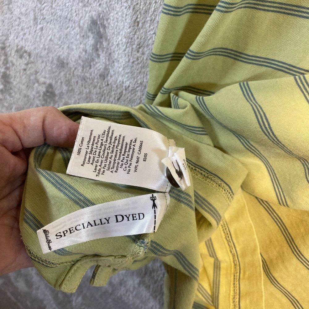 Eddie Bauer Men's Sz L Rugby Shirt Lime Color Short Sleeve Blue Stripes Preppy - Picture 4 of 11